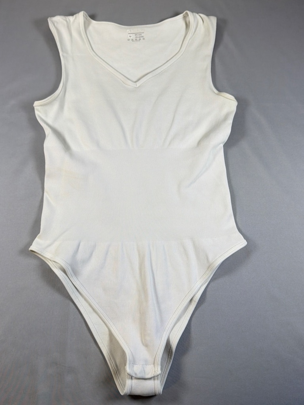 Classic V-Neck White Ribbed Bodysuit